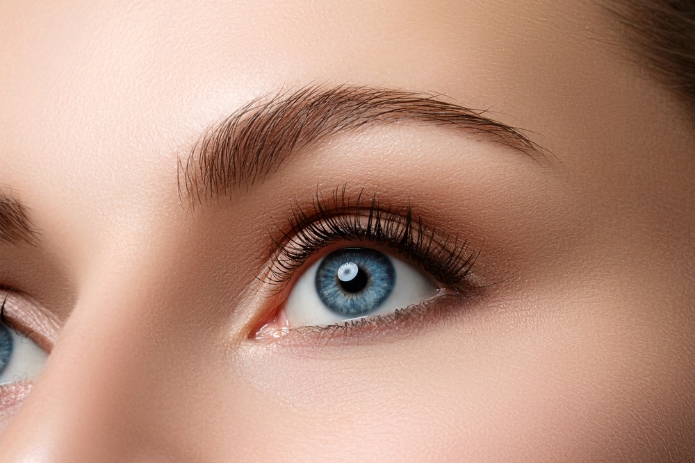 A close-up shot of a woman's eye after eyelid cancer