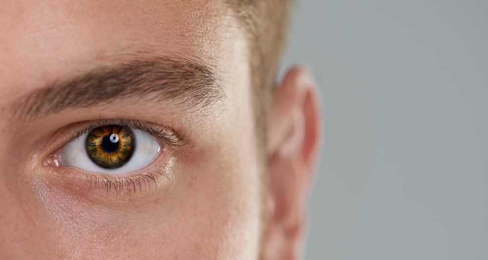 Close-up shot of a man's eye before enucleation or evisceration